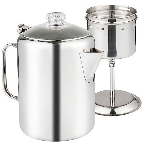 APOXCON Percolator Coffee Pot Stainless Steel Coffee Percolator with Glass Knob Top, Compact Coffee Maker Pot for Campfire or Stovetop Coffee Making Outdoor Traveling Fast Brew
