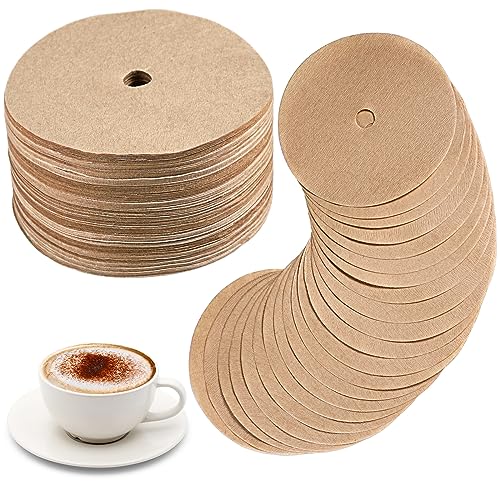 Ireer 300 Pieces Unbleached Percolator Coffee Filters with Hole 3.75 Inch Disc Replacement Coffee Paper Filters Disposable Round Coffee Filters for Coffee Pot Tea Maker Camping Office Home, Brown