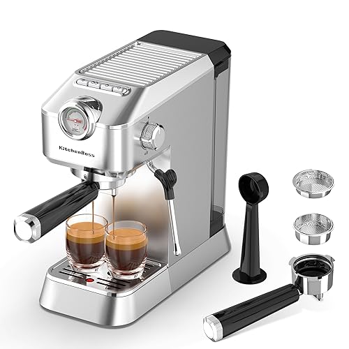 KitchenBoss Professional Compact Espresso Machines: 20 Bar Barista Espresso Machines for Home with Milk Frother Steam Wand, Automatic Fast Heating Cappuccino Machine and Latte Coffee Maker