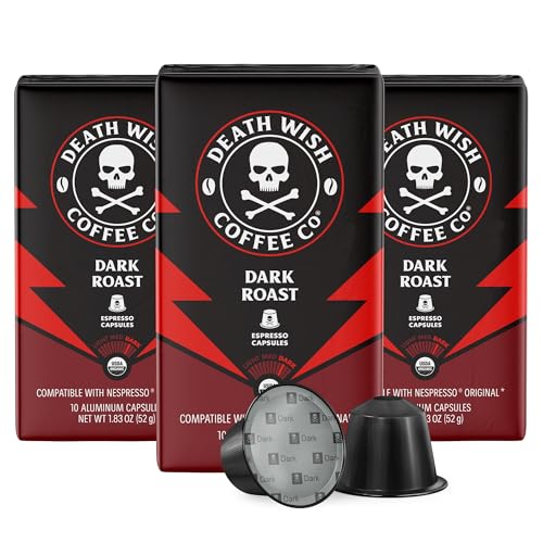 Death Wish Coffee, Dark Roast Espresso Capsules Compatible with Nespresso Original Machines (30 Count)