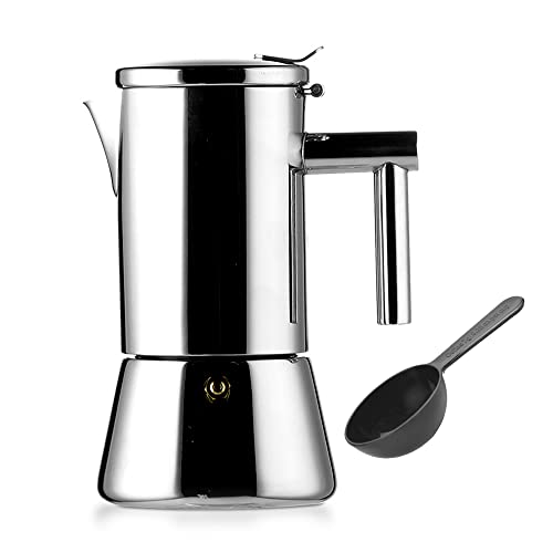 MoodSSun Espresso Maker Moka Pot Classic Stovetop Stainless Steel Coffee Maker Machine,4 Cup 200ML Moka Pot for Induction gas or electric stoves Makes Delicious Coffee