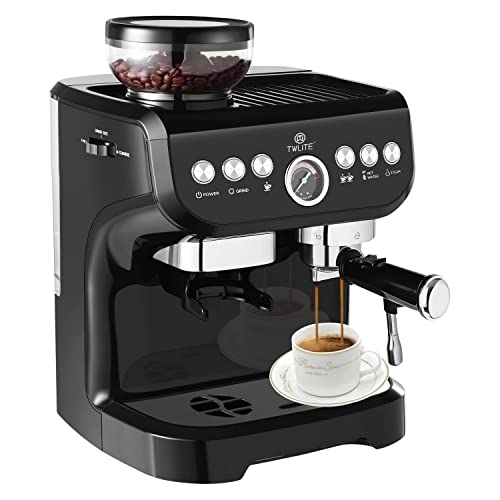 TWLITE ???????????????????????????????? ???????????????????????????? ???????????????? ????????????????????????????, Professional Espresso Maker with Milk Frother Steam Wand, 15 Bar Barista Cappuccino Machine with Pressure Pump Display for Lattes