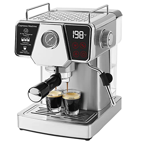 Homtone Espresso Machine Touch Screen 20 Bar, Stainless Steel Espresso Maker with Steam Wand for Cappuccino, Latte, Espresso Machine for Home