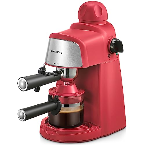 Ihomekee Espresso Machine, 3.5Bar Espresso and Cappuccino Machine with Preheating Function, 4 Cup Coffee Maker with Milk Frothing Function and Steam Wand (Red)