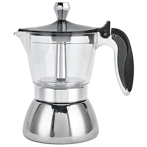 4 Cup Stovetop Espresso Moka Pot, Stainless Steel Coffee Maker Stovetop Moka Pot, 200ML Stovetop Moka Pot Coffee Maker Kitchen Supplies for Kitchen