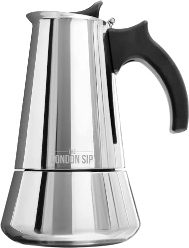 London Sip Stainless Steel Stove-Top Espresso Maker Coffee Pot Italian Moka Percolator, Silver, 10 Cup