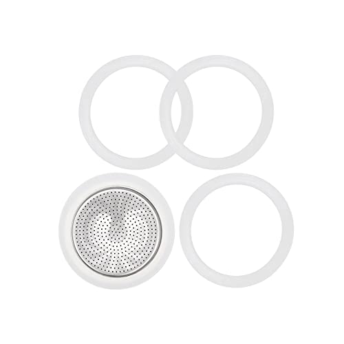 MEFONKOU 6 Cups Coffee Gasket for Bialetti Moka Aluminium Stove top Coffee Maker Pots Express – 4 Gasket and 1 Stainless Filter