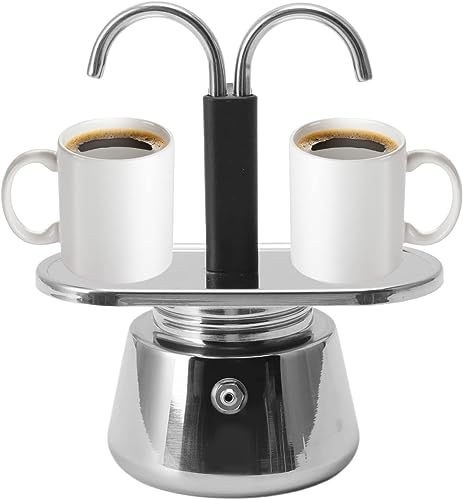 LIZEALUCKY Stainless Steel Moka Pot, Stovetop Double Spout Espresso Maker, Classic Italian Style Coffee Machine,Dark and Rich Brew Flows in Minutes,No Frill Operation,Use on Stove at Home or Camping