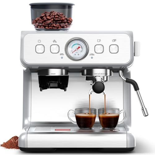 Joy Pebble Espresso Machine,15 Bar Professional Espresso Maker with Barista Coffee Grinder/Milk Frother,Coffee Machine for Espresso/Cappuccino/Latte,Single & Double Cup,1350W