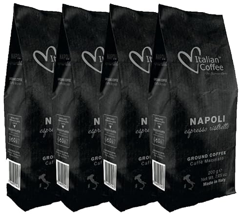 Italian Coffee Ground coffee, dark roast, for moka, espresso machines, percolators (Napoli Ground, 4 Count (Pack of 7oz)