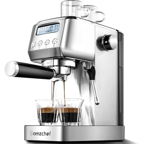 amzchef Espresso Machines 20 Bar, Espresso Maker for home with LCD Panel, Compact Coffee Machine with Milk Frother Latte Macchiato, Cappuccino