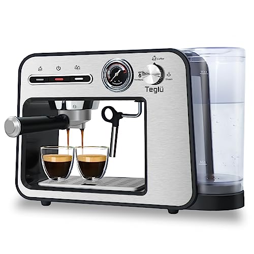 Teglu Espresso Machine 20 Bar with Milk Frother, Semi-Automatic Latte & Cappuccino Coffee Maker Removable Water Tank 33oz/1L for Home/Office, ST-693B, 1450W, Stainless Steel