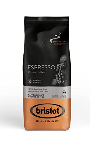 Bristot Espresso Cremoso Italiano Ground Coffee | Italian Espresso | Medium Roast | For Home Espresso Machines | 8.8oz/250g