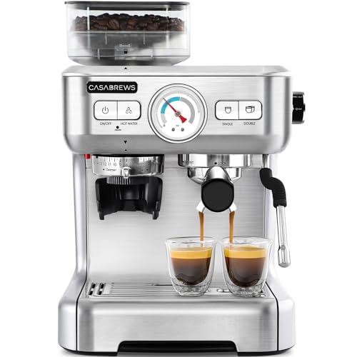 CASABREWS Espresso Machine with Grinder, 20 Bar Semi Automatic Espresso Coffee Maker with Milk Frother for Home Barista, Professional Coffee Machine for Cappuccinos or Lattes, Gift for Mom Dad