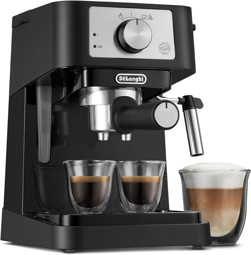 DeLonghi Stilosa Manual Espresso Machine, Latte Cappuccino Maker, 15 Bar Pump Pressure + Milk Frother Steam Wand, Black / Stainless, EC260BK, 13.5 x 8.07 x 11.22 inches