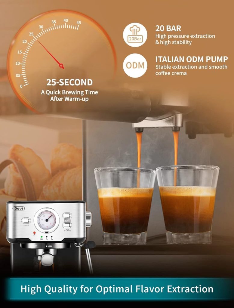 Gevi Coffee Servers Espresso Machine, Espresso Maker with Milk Frother Steam Wand, Compact Espresso Super Automatic Espresso Machines for home with 34oz Removable Water Tank for Cappuccino, Latte