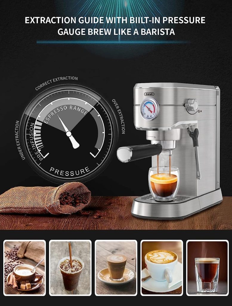 Gevi Espresso Machine 20 Bar, Professional Espresso Maker with Milk Frother Steam Wand, Compact Semi-Automatic Espresso Machines for Cappuccino, Latte, Commercial Espresso Machines Coffee Makers