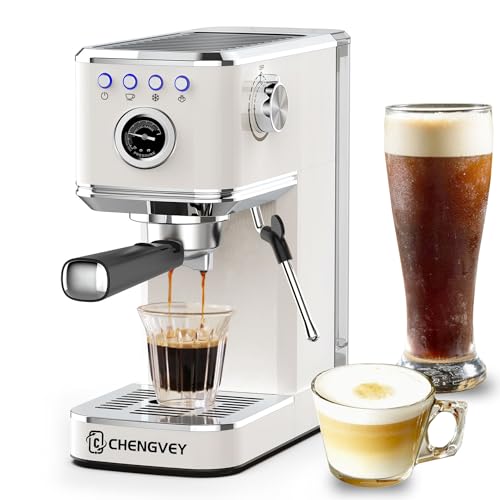 C CHENGVEY Espresso Machine, Espresso and Cold Brew Combo, 20bar Pressure Pump Coffee Maker with Milk Frother Steam Wand, 1.2L/40oz Removable Water Tank
