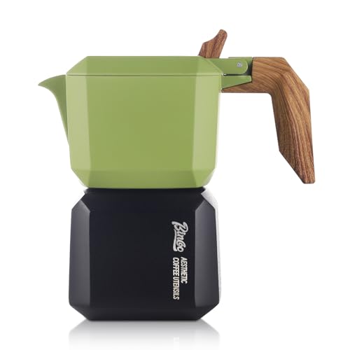 Bincoo Stovetop Espresso Maker 2 Cups,Creative Cube Moka Coffee Pot Double Valve-Italian Espresso Moka Pot with Filter Paper (Green-black)