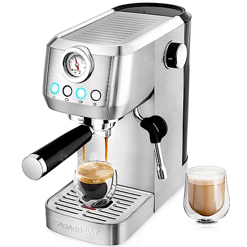 CASABREWS Espresso Machine 20 Bar, Professional Coffee Maker With Steam Milk Frother, Stainless Steel Coffee Machine with Removable Water Tank for Cappuccino, Latte, Gift for Men Women