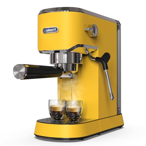Laekerrt Espresso Machine 20 Bar Espresso Maker CMEP02 with Milk Frother Steam Wand, Retro Home Expresso Coffee Machine for Cappuccino and Latte (Yellow) Gift for Coffee Lovers, Friend, Dad, Mom