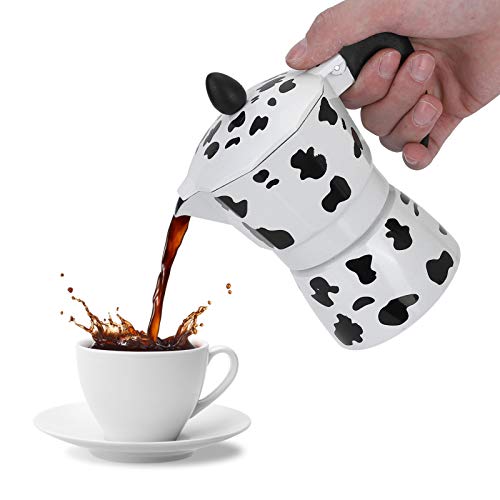 Coffee Pot Household Kettle Concentrated Hand Pour Moka Pot Cow Color with Aluminium Milk Cow Color for Italian Kettle Boil Stovetop (3 cups of cow color 150ML)
