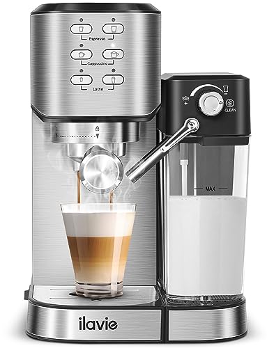 ILAVIE 6-in-1 Espresso Coffee Machine Built-In Automatic Milk Frother, 20 Bar Espresso & Cappuccino & Latte Maker with 34 oz Removeable Water Tank, Ideal for Home Use