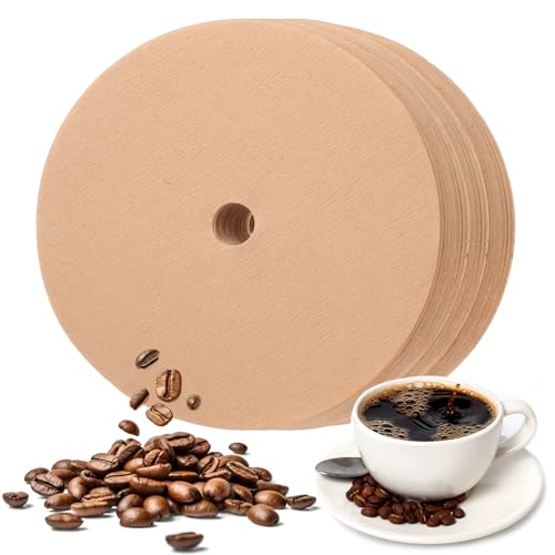 Mabor 200Pcs Disposable Paper Coffee Filters 3.75 In Brown Round Percolator Filter for Camping Coffee Pot Unbleached Percolator Coffee Filters with Hole for Home Office Supplies