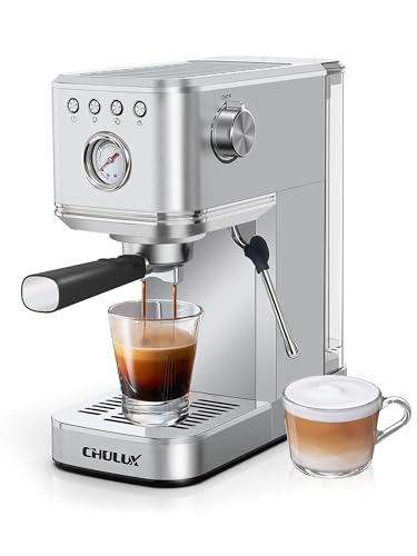 CHULUX Espresso Machine 20 Bar with Milk Frother, Stainless Steel Automatic Espresso Coffee Machine for Home Latte & Cappuccino Maker, 40oz Removable Water Tank, 1350W