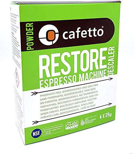 Cafetto Restore Espresso Machine Descaler, Coffee Machine Cleaning Powder for Use In Organic Systems (4 Single Use Packets)