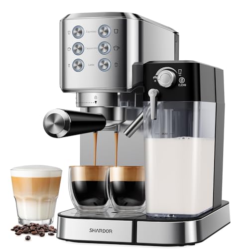 SHARDOR Espresso Machine 20 Bar for Home, Espresso Coffee Maker with Automatic Milk Frother for Cappuccino & Latte, 34 Oz Removable Water Tank, 1350W, Stainless Steel