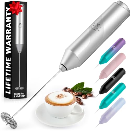 Zulay FrothMate Powerful Milk Frother for Coffee – Portable & Compact Handheld Foam Maker for Lattes, Cappuccinos, Matcha, Hot Chocolate – Milk Foamer Frother – No Stand Electric Whisk (Silver)
