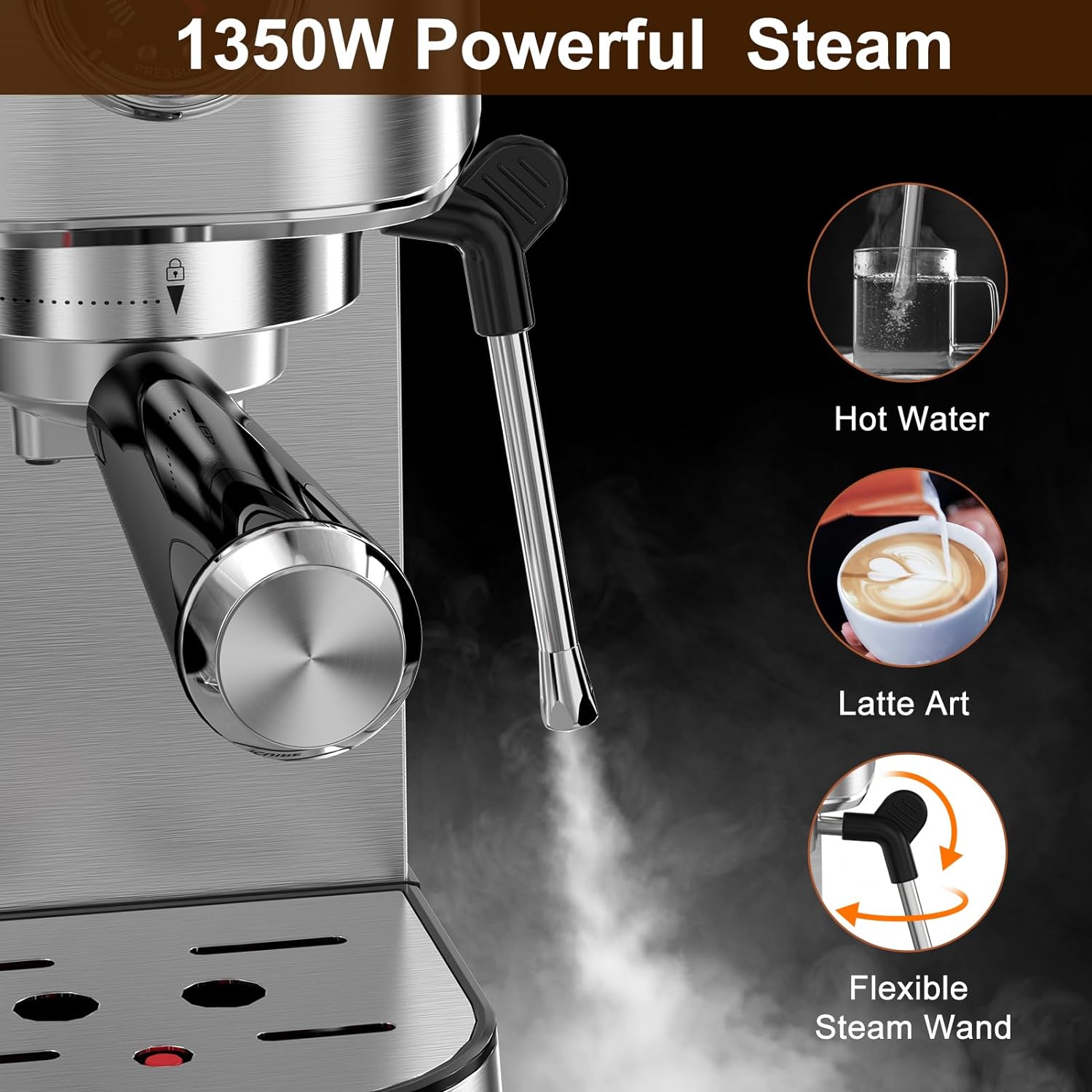 ICUIRE Espresso Machine with Milk Frother, 20 Bar Coffee Machine, 1.5L/50oz Removable Water Tank, 1050W Semi-Automatic Espresso/Latte/Cappuccino Machines for Home Barista, Office