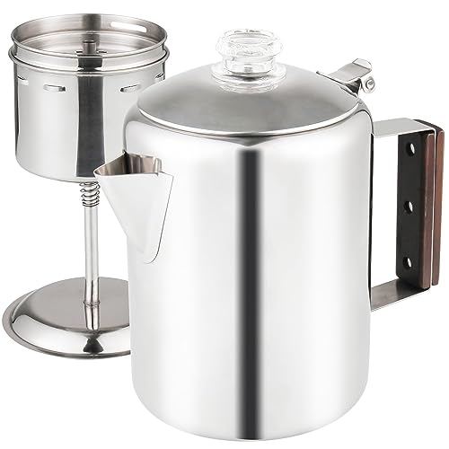 APOXCON Coffee Percolator Stainless Steel Camping Percolator Coffee Pot with Glass Knob Top, Durable Coffee Maker for Campfire or Stovetop Coffee Making Outdoor Traveling Fast Brew
