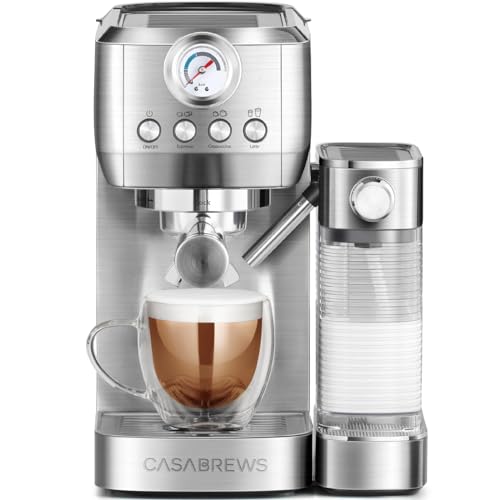 CASABREWS Espresso Machine 20 Bar, Compact Cappuccino Machine with Automatic Milk Frother, Stainless Steel Espresso Maker with 49 oz Detachable Water Tank for Latte or Macchiato, Gift for Coffee Lover