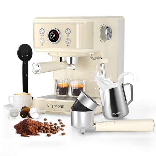 Empstorm Espresso Machine Latte Coffee Makers 20 Bar, 3 IN 1 Professional Cappuccino Machine with E.S.E Pod and Milk Frother Steam Wand Compatible for NS Original Capsules for Home Brewing