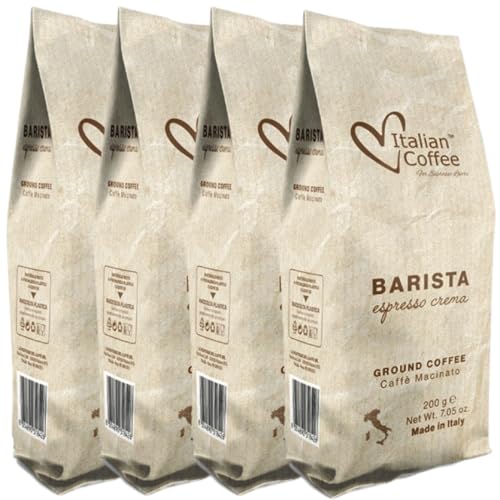 Italian Coffee Ground coffee, espresso roast for moka, espresso machines, percolators (Barista Ground, 4 Count (Pack of 7oz)