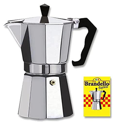 Brandello Aluminum Espresso Stovetop Coffee Maker Silver 1 Cup Moka Pot Cuban Coffee Maker (Brandello Express)