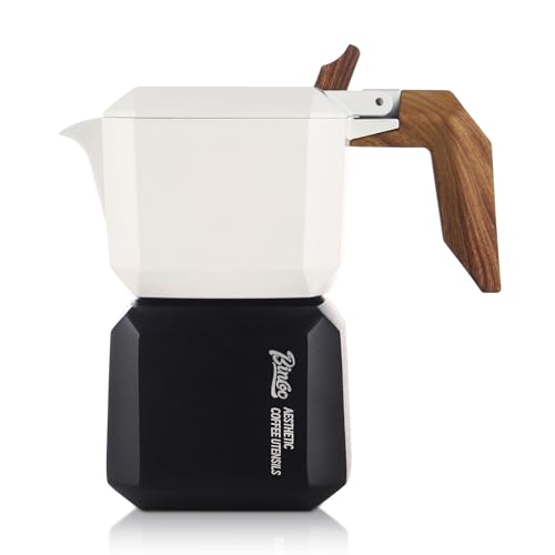 Bincoo Stovetop Espresso Maker 2 Cups-Creative Moka Coffee Pot Double Valve,Italian Coffee Maker Aluminium Stovetop Camping Espresso Maker with Gift Box,120ML/4oz(White-black)