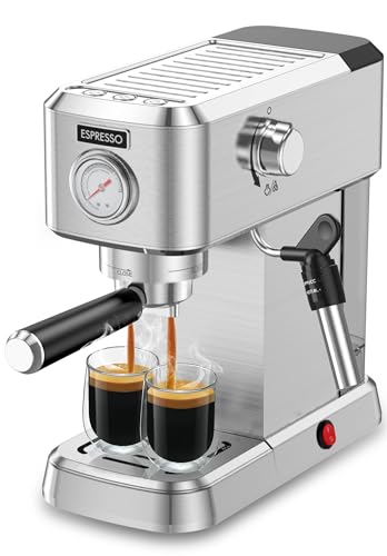 Pokk Espresso Machine 20 Bar, Professional Espresso Maker with Milk Frother Steam Wand, Stainless Steel Espresso Coffee Machine with 50oz Removable Water Tank, Cappuccino Machine Gift for Dad Mom