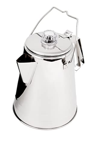 GSI Outdoors Percolator Coffee Pot I Glacier Stainless Steel Ultra-Rugged for Brewing Coffee Over Stove and Fire | Ideal for Group Camping, 14 Cup