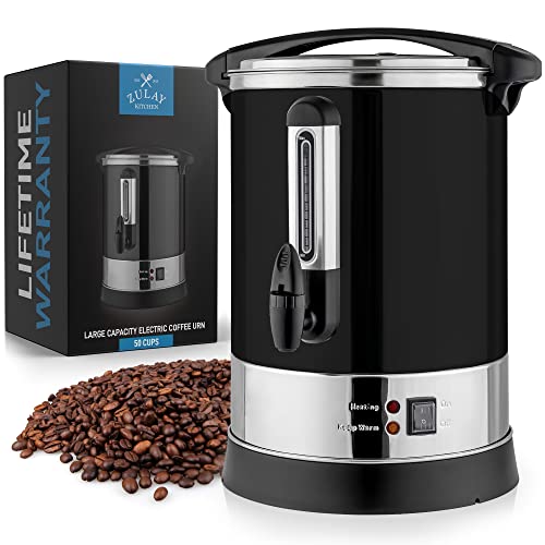 Zulay Commercial Coffee Urn – 50 Cup Stainless Steel Hot Water Dispenser – BPA-Free Commercial Coffee Maker – Hot Water Urn for Catering – Easy Two Way Dispensing – Large Hot Drink Dispenser (Black)