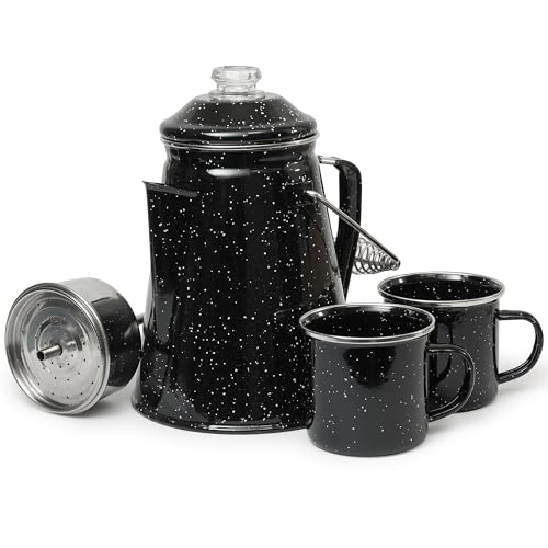 Toughty Classic Enamel Coffee Percolator (Black, 12 Cup) — The Original Camping Coffee Maker — Essential for the Campsite Brewmaster – Camping Coffee Percolator