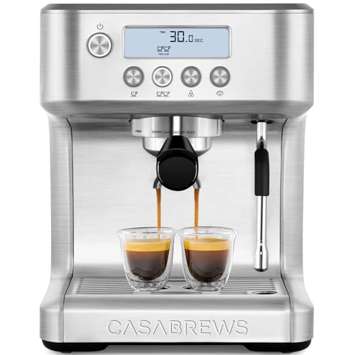 CASABREWS Espresso Machine with LCD Display, Barista Cappuccino Maker with Milk Frother Steam Wand, Professional Latte Coffee Machine with Adjustable Shot Temperature, Gifts for Mother or Father