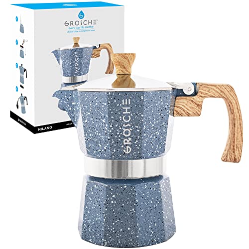 GROSCHE Milano Moka pot, Stovetop Espresso maker, Greca Coffee Maker, Stovetop coffee maker and espresso maker percolator (Indigo, 6 cup)