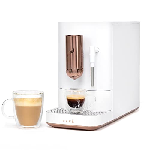 Café Affetto Automatic Espresso Machine + Milk Frother | Built-In & Adjustable Espresso Bean Grinder | One-Touch Brew in 90 Seconds | Matte White, 1.2 Liter, (C7CEBBS4RW3) (Renewed)