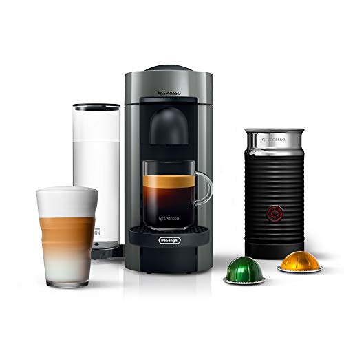 Nespresso VertuoPlus Coffee and Espresso Machine by De’Longhi with Milk Frother, Grey, 5.6 x 16.2 x 12.8 inches