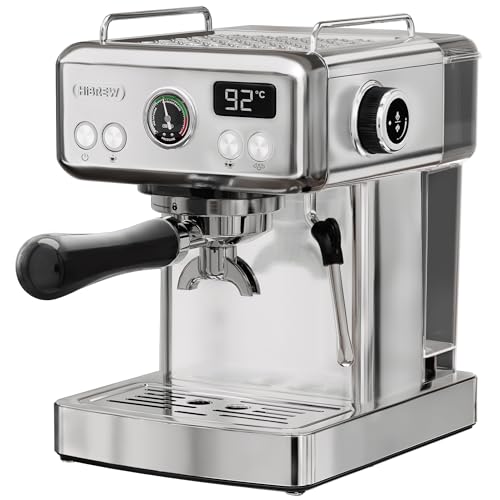 HiBREW Programmable Espresso Machine, H10A, 20-Bar Extraction Pressure, Brushed Stainless Steel, Adjustable Temperature and Cup Volume, 1.8L Removable Water Tank, Steam Wand for Milk Frother