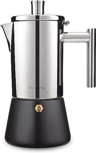 Easyworkz Diego Stovetop Espresso Maker Stainless Steel Italian Coffee Machine Maker 12Cup 17.5 oz Induction Moka Pot