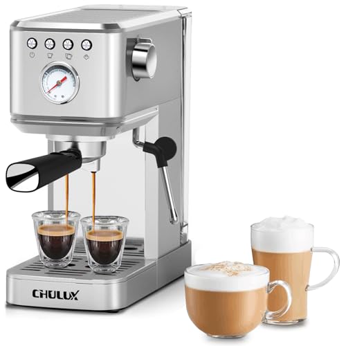 CHULUX Slim Espresso Machine with Milk Frother Steam Wand, 20 Bar Professional Pump Semi Automatic Espresso Coffee Machine for Home Cappuccino & Latte Maker, Gift for Dad or Mom